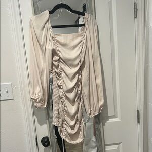 AKIRA Cream Ruched Mini Dress